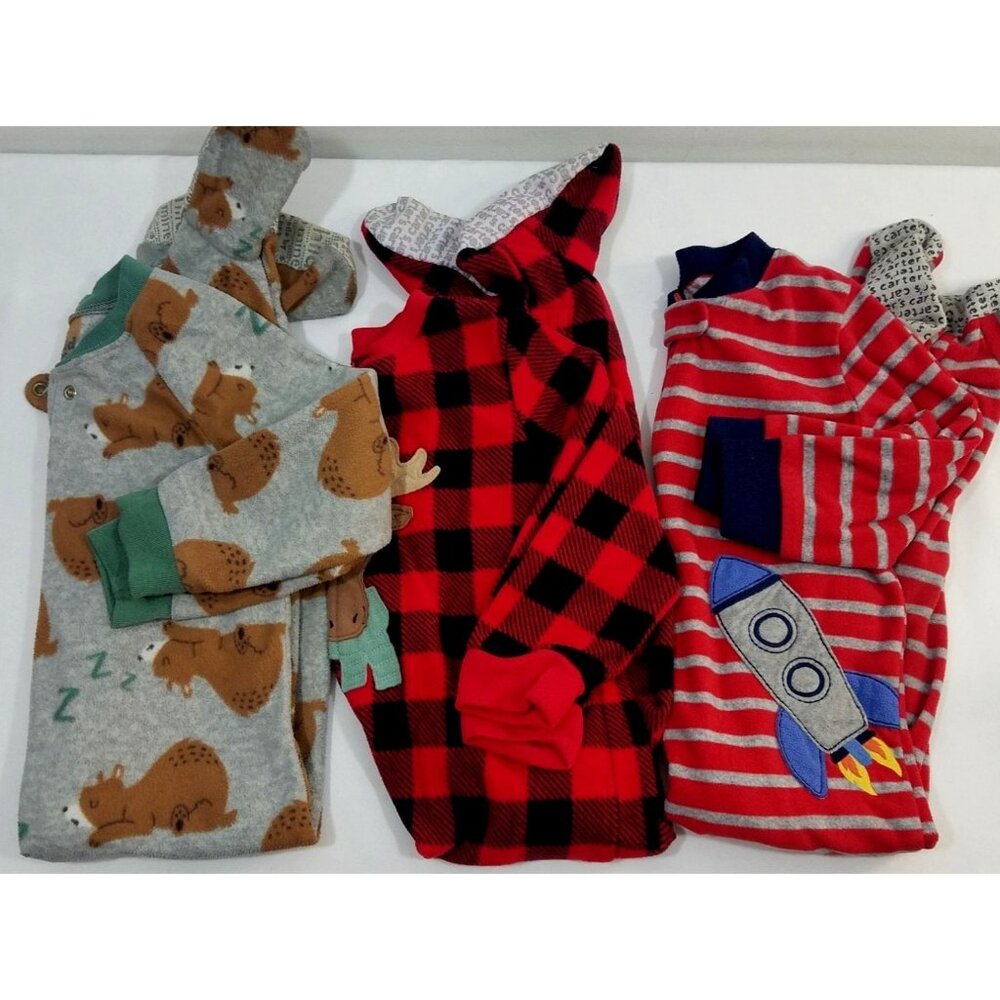 Carters Just One You Footed Pajamas 2T Lot of 3 Moose Red Plaid Sleeper